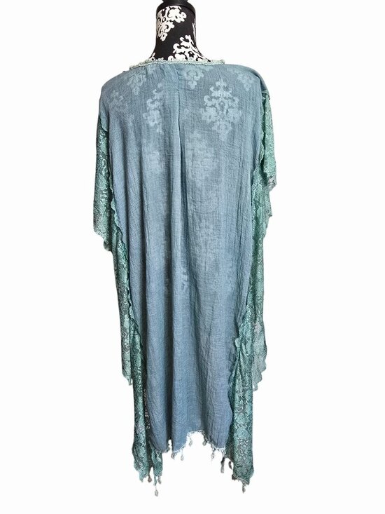 Dusty Blue Lace Poncho Long With Fringe Hem One Size Boho - Picture 2 of 3